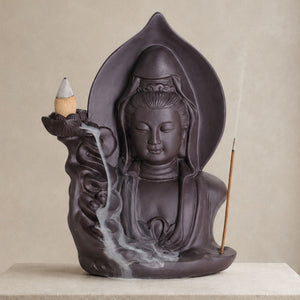 Brûleur d’Encens à Reflux Bouddha Serein en Céramique