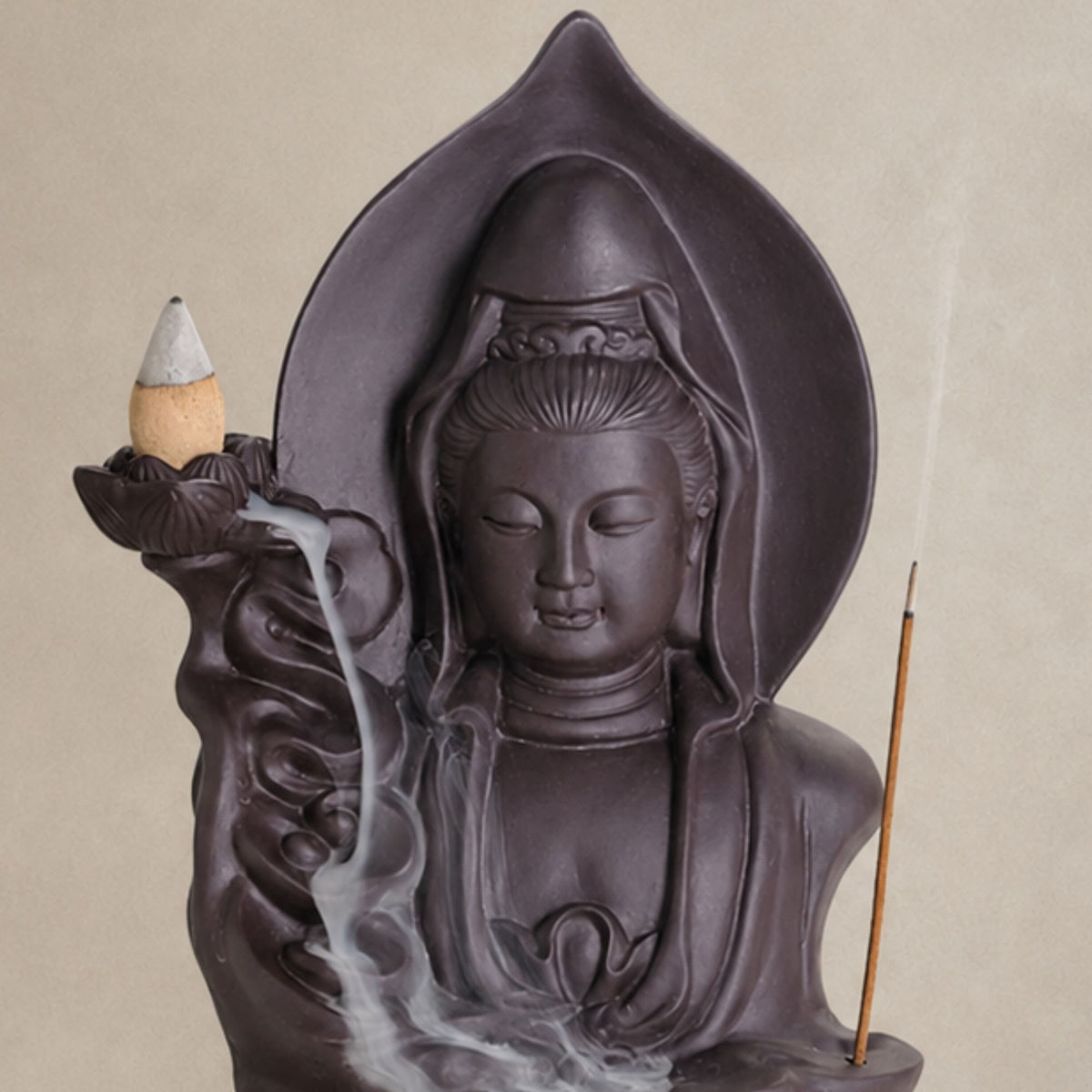 Brûleur d’Encens à Reflux Bouddha Serein en Céramique