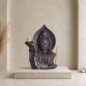 Brûleur d’Encens à Reflux Bouddha Serein en Céramique