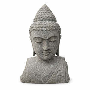 Buste de Bouddha en pierre volcanique naturelle – vue de face – env. 70 cm
