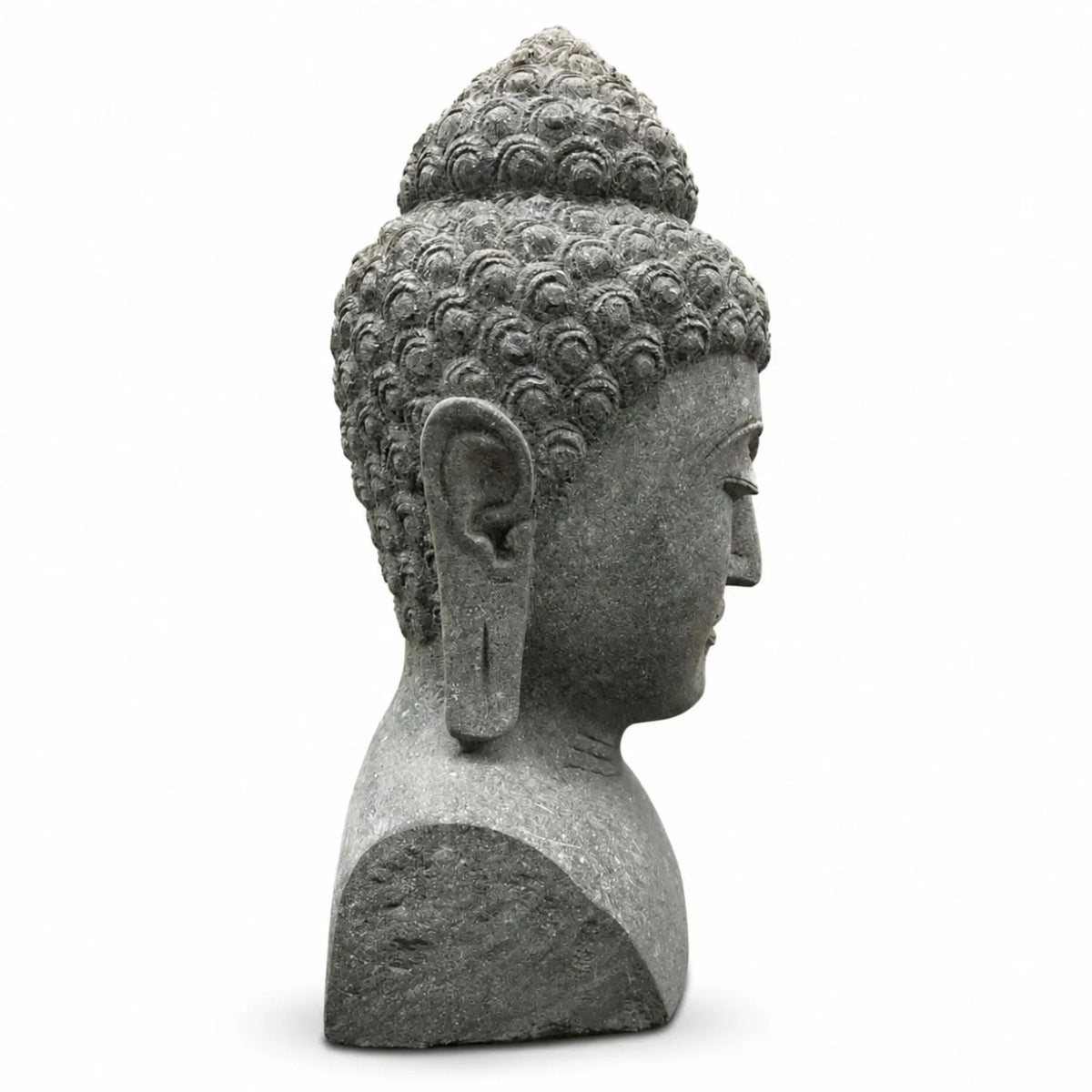 Buste de Bouddha en pierre volcanique naturelle – vue de profil droit