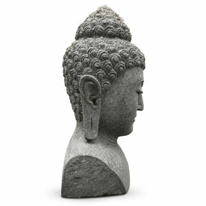 Buste de Bouddha en pierre volcanique naturelle – vue de profil droit