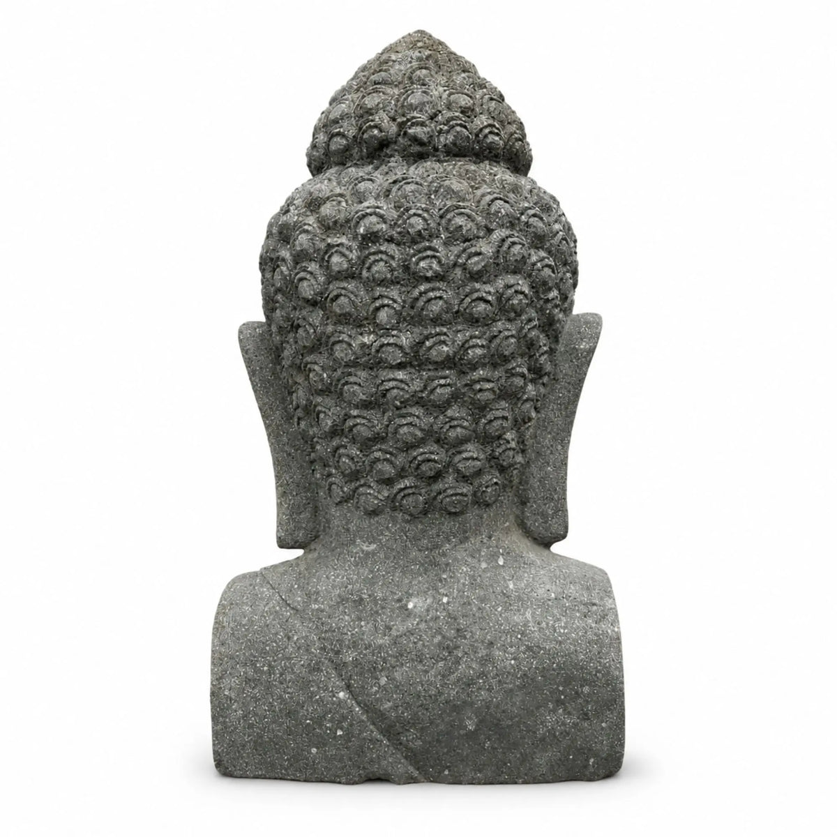 Buste de Bouddha en pierre volcanique naturelle – vue arrière
