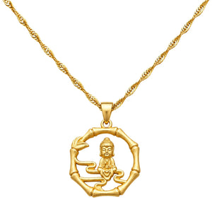 Collier Bouddha zen doré avec pendentif méditation et chaîne torsadée en acier inoxydable