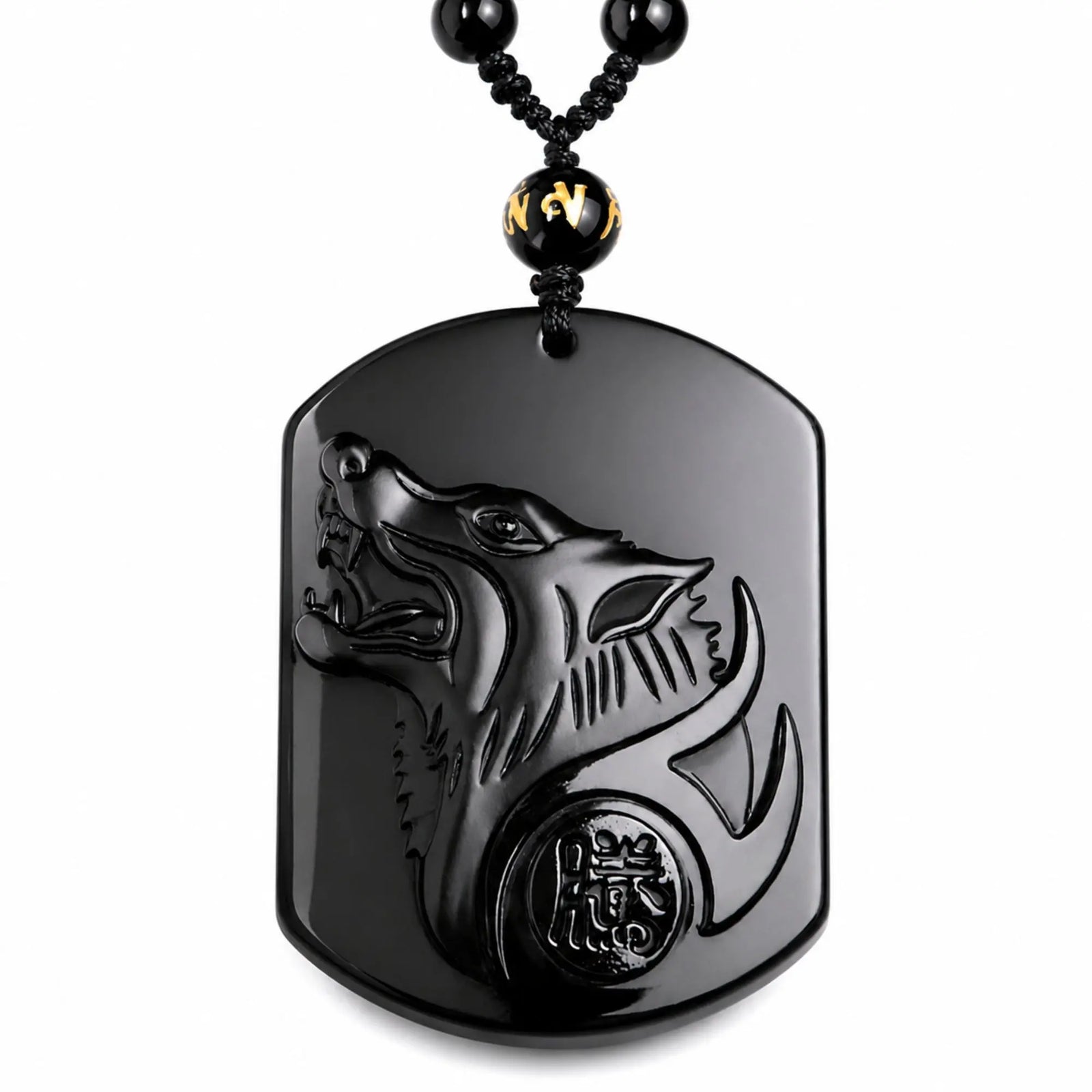 Collier Loup en Obsidienne Noire Naturelle Réglable Colliers La Maison de Bouddha