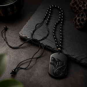 Collier Loup en Obsidienne Noire Naturelle Réglable Colliers La Maison de Bouddha