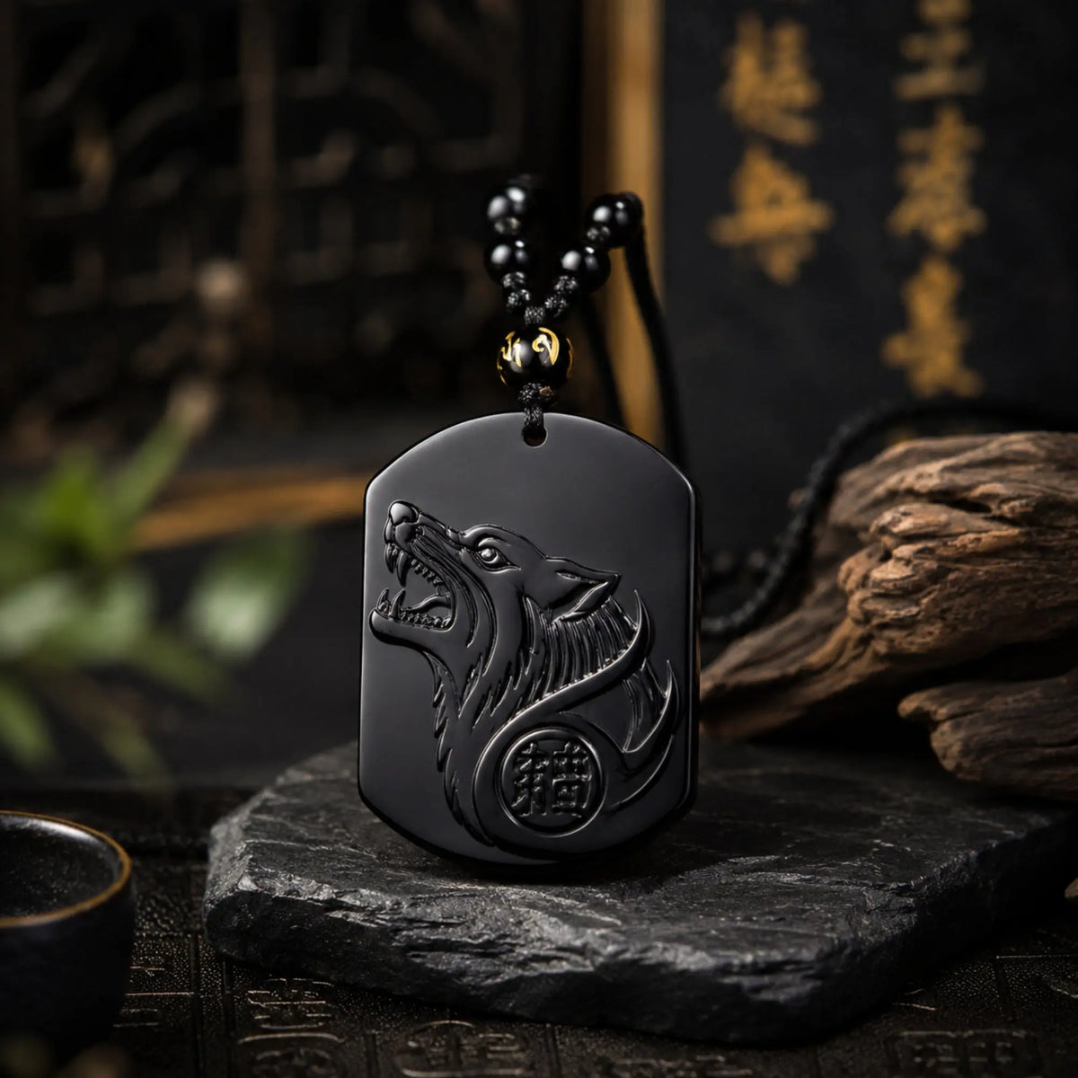Collier Loup en Obsidienne Noire Naturelle Réglable Colliers La Maison de Bouddha