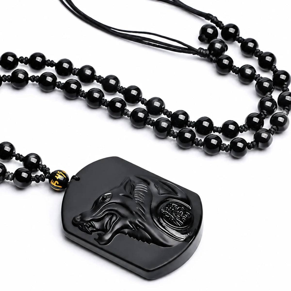 Collier Loup en Obsidienne Noire Naturelle Réglable Colliers La Maison de Bouddha