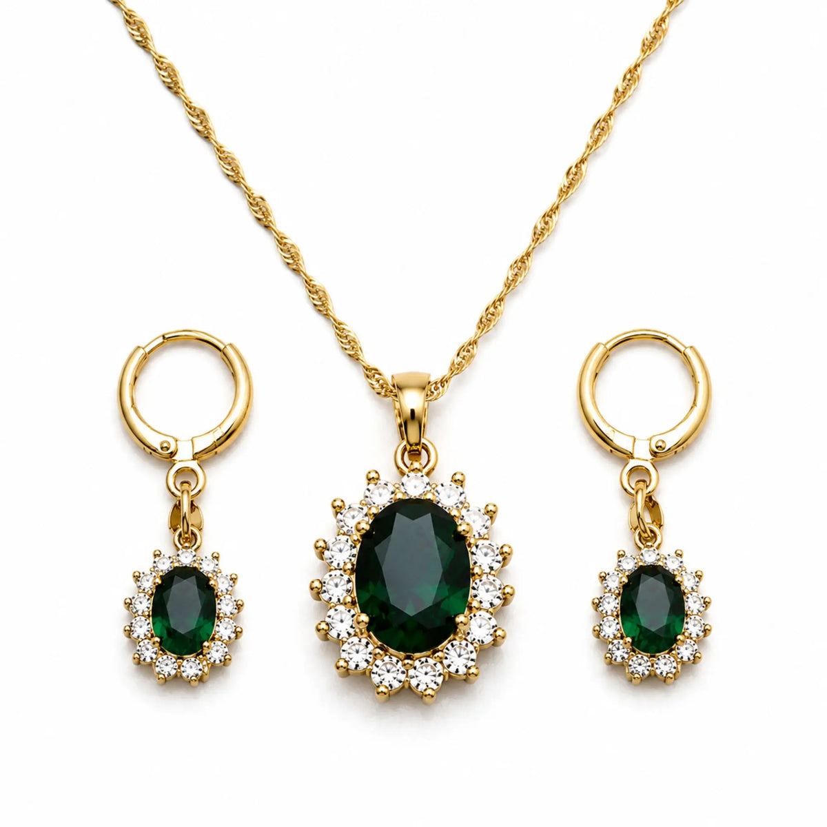 Collier et Paire de Boucle d'Oreille Jade Malais Vert Pour Femme Colliers La Maison de Bouddha