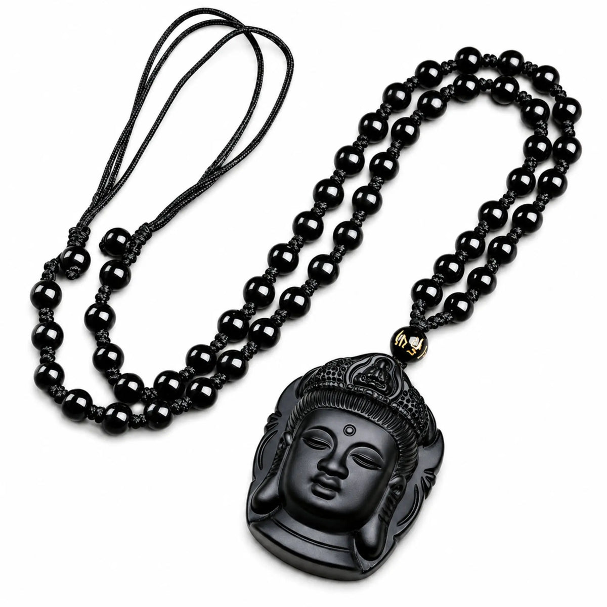 Collier et Pendentif Bouddha Vitalité en Obsidienne Noire Colliers La Maison de Bouddha