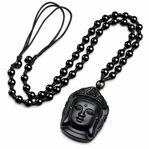 Collier et Pendentif Bouddha Vitalité en Obsidienne Noire Colliers La Maison de Bouddha