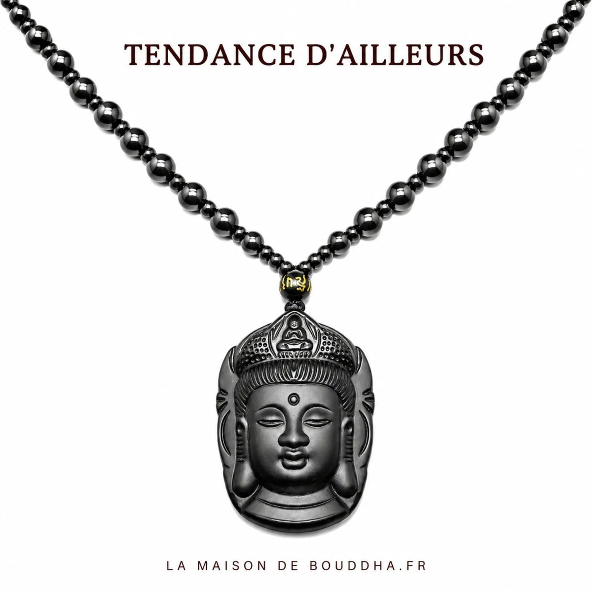 Collier et Pendentif Bouddha Vitalité en Obsidienne Noire Colliers La Maison de Bouddha