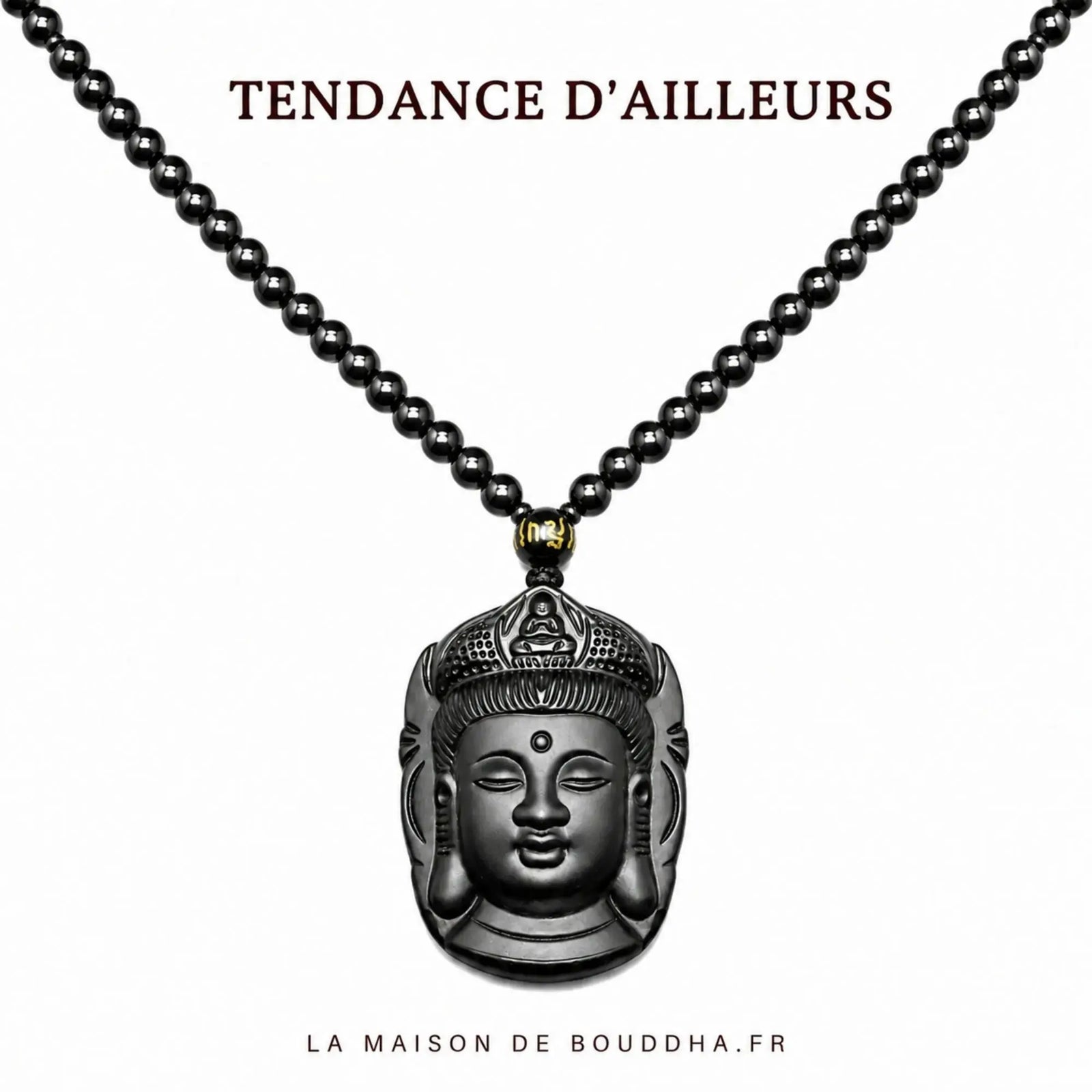 Collier et Pendentif Bouddha Vitalité en Obsidienne Noire Colliers La Maison de Bouddha