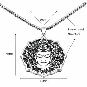 Collier zen Bouddha argenté avec pendentif floral style mandala  La Maison de Bouddha