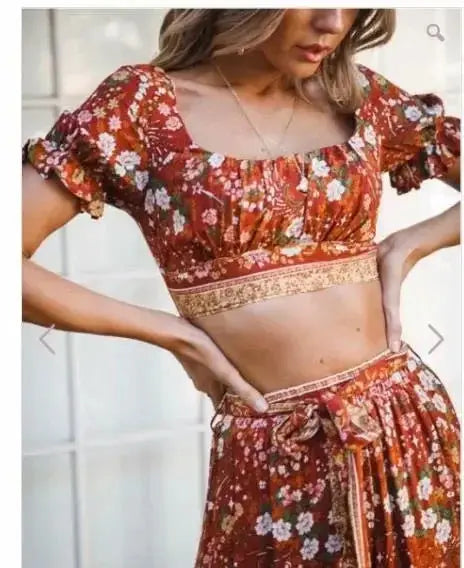 Ensemble Fleuri Femme Pantalon Orange  La Maison de Bouddha