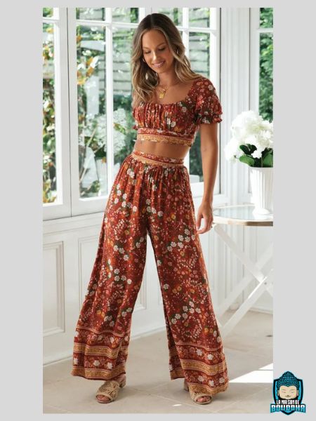 Ensemble Fleuri Femme Pantalon Orange
