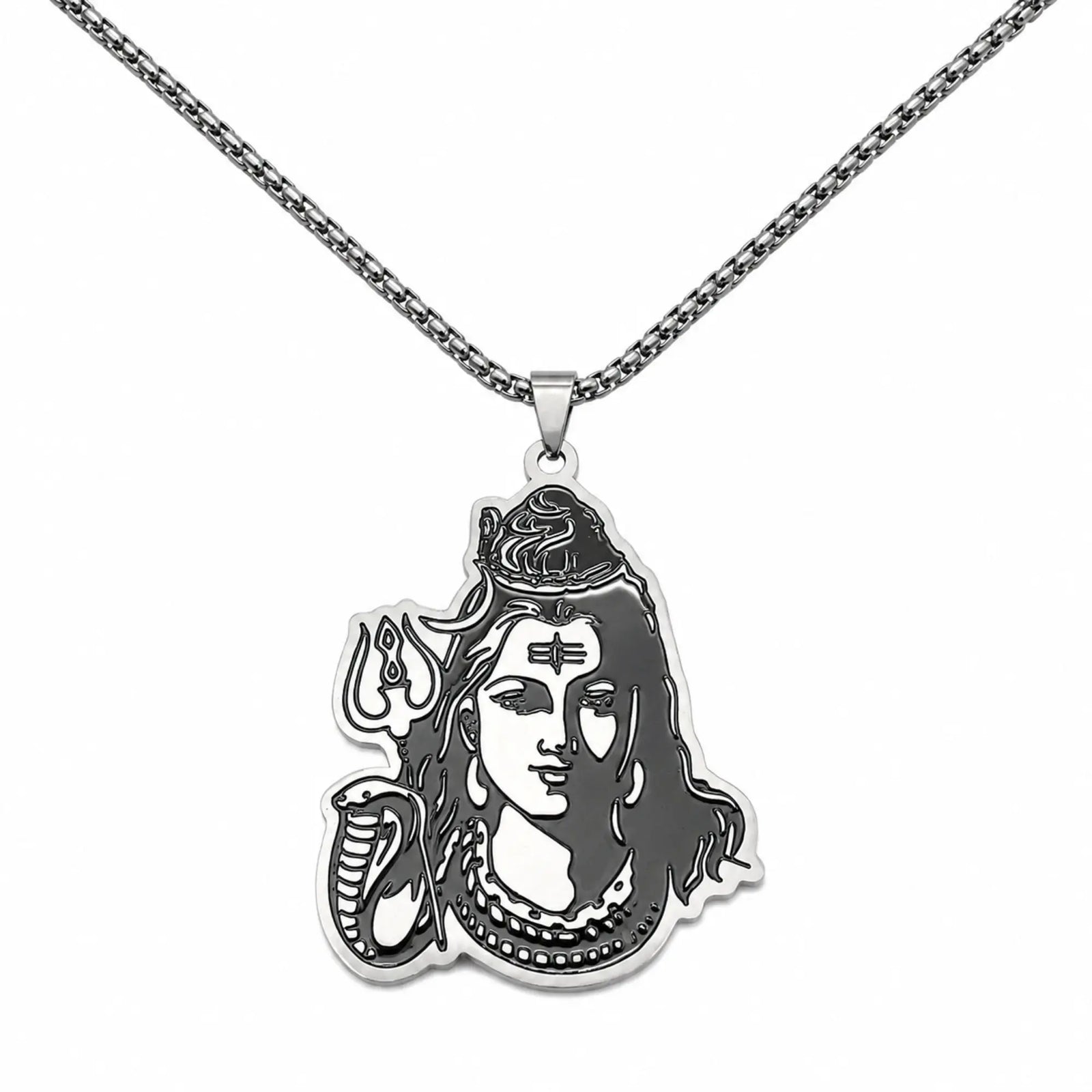 Le Collier de Shiva Parvati argenté avec serpent et trident  La Maison de Bouddha