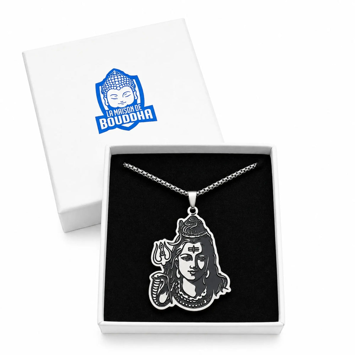 Le Collier de Shiva Parvati argenté avec serpent et trident  La Maison de Bouddha