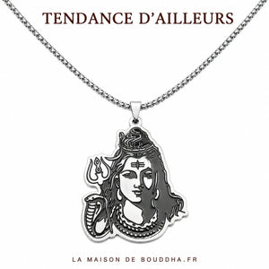 Le Collier de Shiva Parvati argenté avec serpent et trident  La Maison de Bouddha