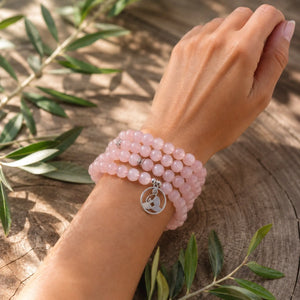 Mala 108 perles en quartz rose naturel – Fabrication française – Bouddha Mala Tibétain La Maison de Bouddha
