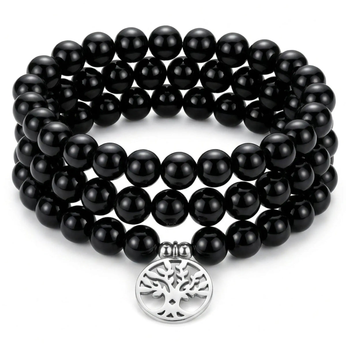 Mala Onyx Noir Naturel 108 Perles 8 mm – Arbre de Vie – Fabrication Française Mala Tibétain La Maison de Bouddha
