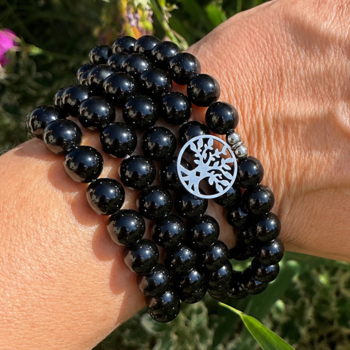Mala Onyx Noir Naturel 108 Perles 8 mm – Arbre de Vie – Fabrication Française Mala Tibétain La Maison de Bouddha