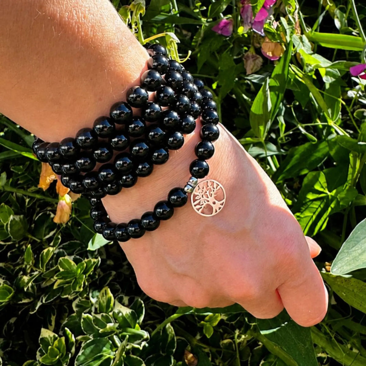 Mala Onyx Noir Naturel 108 Perles 8 mm – Arbre de Vie – Fabrication Française Mala Tibétain La Maison de Bouddha