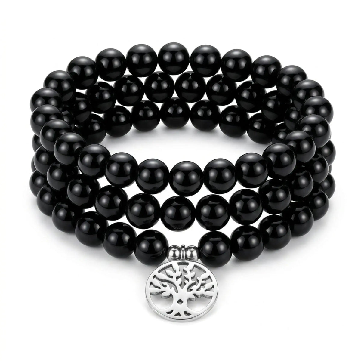 Mala Onyx Noir Naturel 108 Perles 8 mm – Arbre de Vie – Fabrication Française Mala Tibétain La Maison de Bouddha