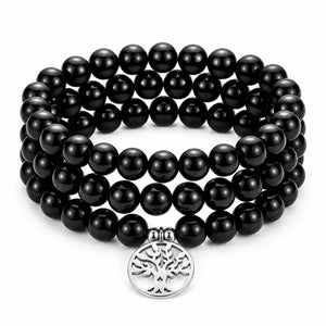 Mala Onyx Noir Naturel 108 Perles 8 mm – Arbre de Vie – Fabrication Française Mala Tibétain La Maison de Bouddha