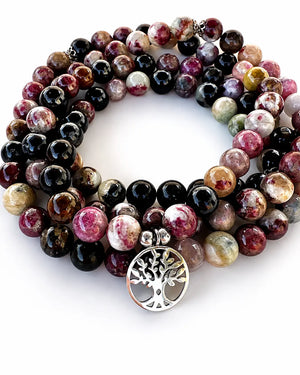 Mala Tourmaline Naturelle 108 Perles – Pendentif Arbre de Vie Mala Tibétain La Maison de Bouddha
