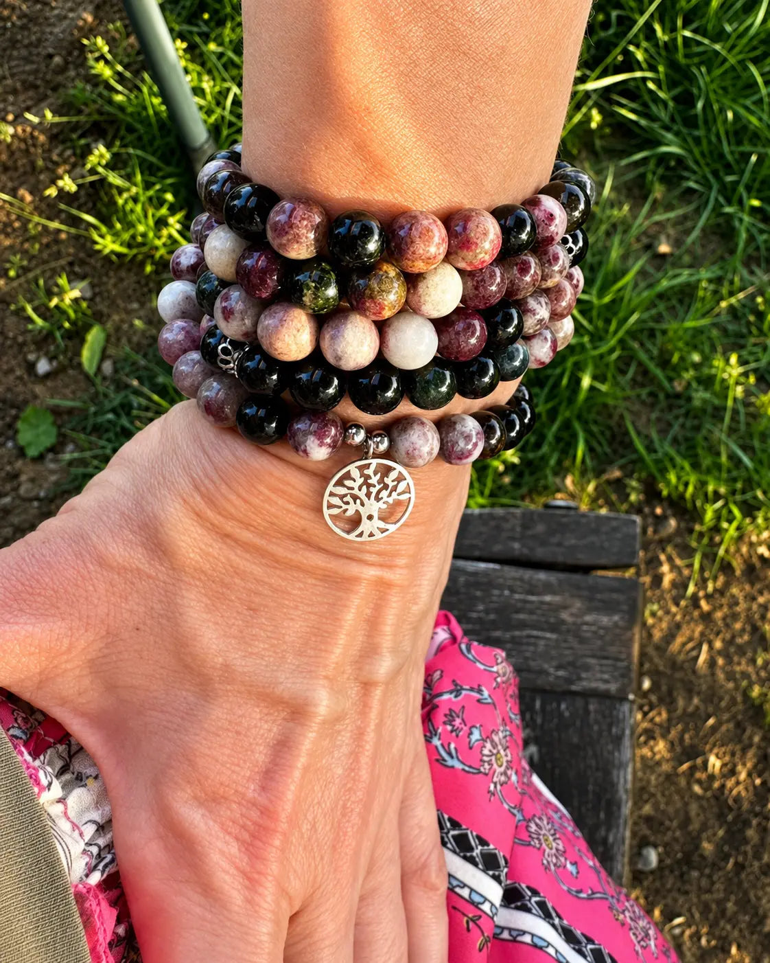 Mala Tourmaline Naturelle 108 Perles – Pendentif Arbre de Vie Mala Tibétain La Maison de Bouddha