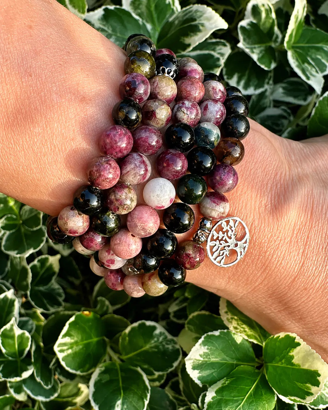 Mala Tourmaline Naturelle 108 Perles – Pendentif Arbre de Vie Mala Tibétain La Maison de Bouddha