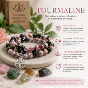 Mala Tourmaline Naturelle 108 Perles – Pendentif Arbre de Vie Mala Tibétain La Maison de Bouddha
