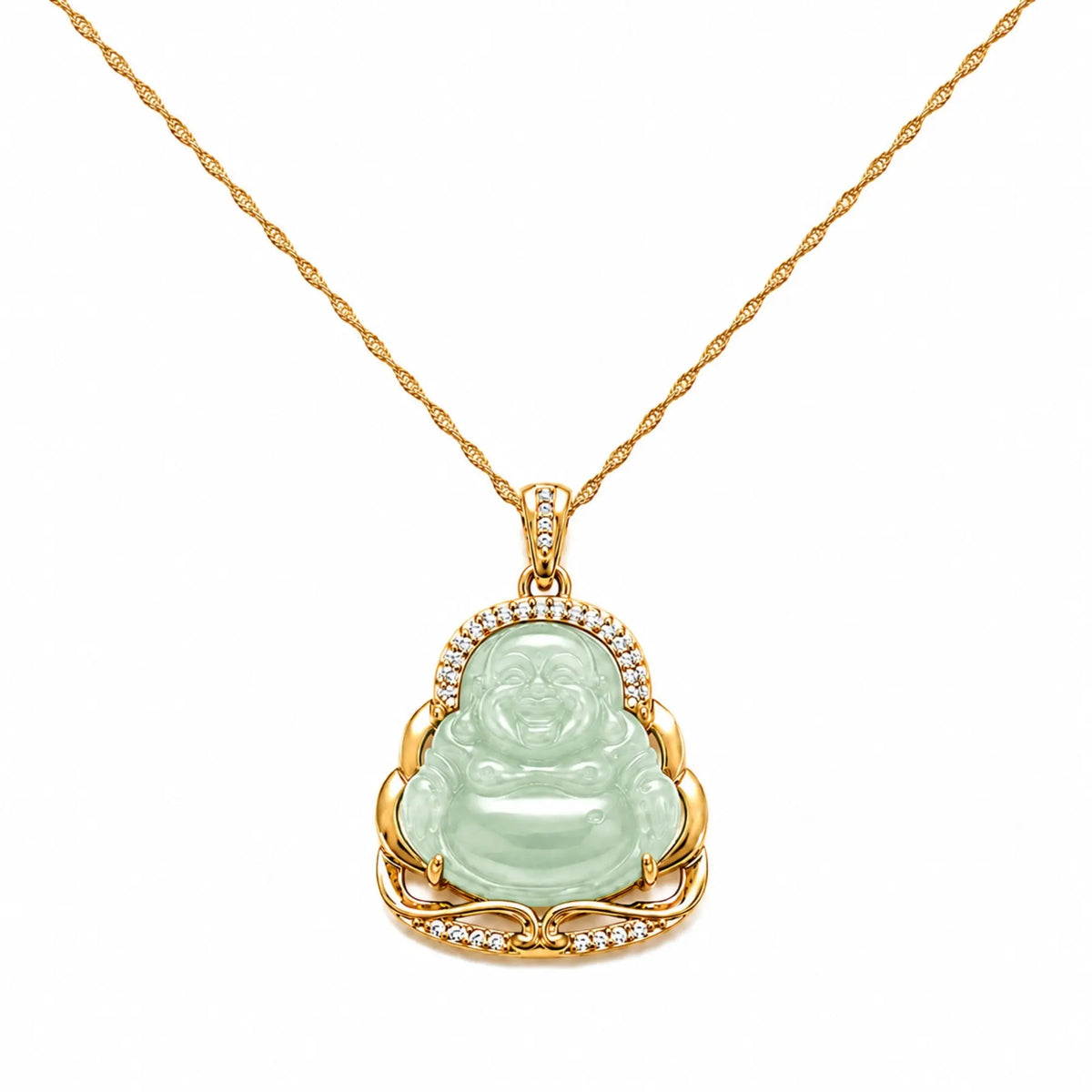 Pendentif Bouddha Chinois Jade Vert Clair et Or  La Maison de Bouddha