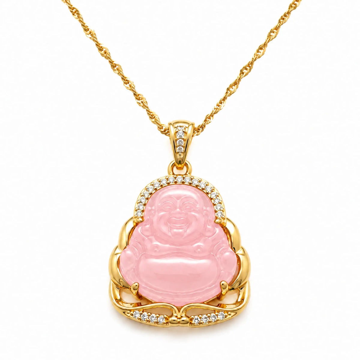 Pendentif Bouddha Chinois Quartz Rose Colliers La Maison de Bouddha