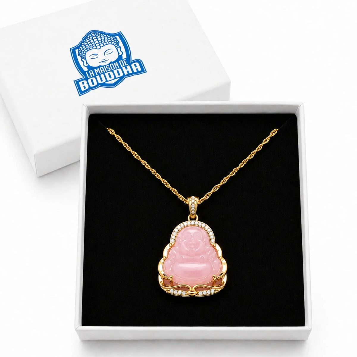 Pendentif Bouddha Chinois Quartz Rose Colliers La Maison de Bouddha