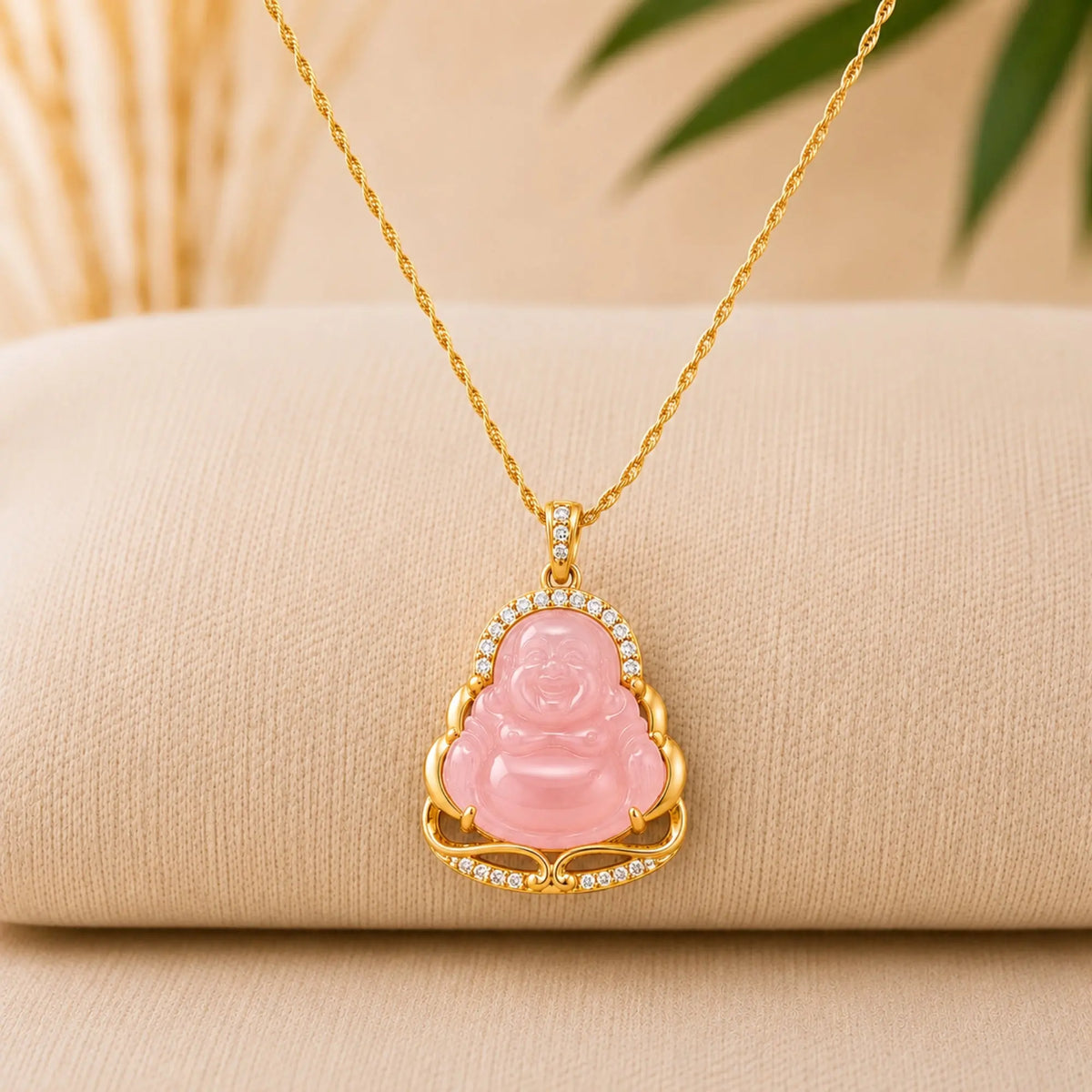 Pendentif Bouddha Chinois Quartz Rose Colliers La Maison de Bouddha