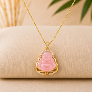 Pendentif Bouddha Chinois Quartz Rose Colliers La Maison de Bouddha