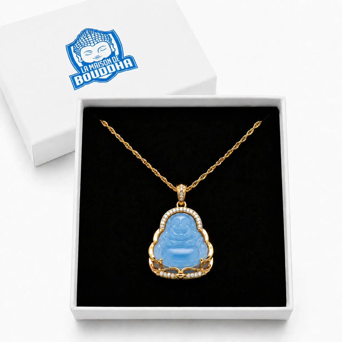Pendentif Bouddha Rieur Bleu Colliers La Maison de Bouddha