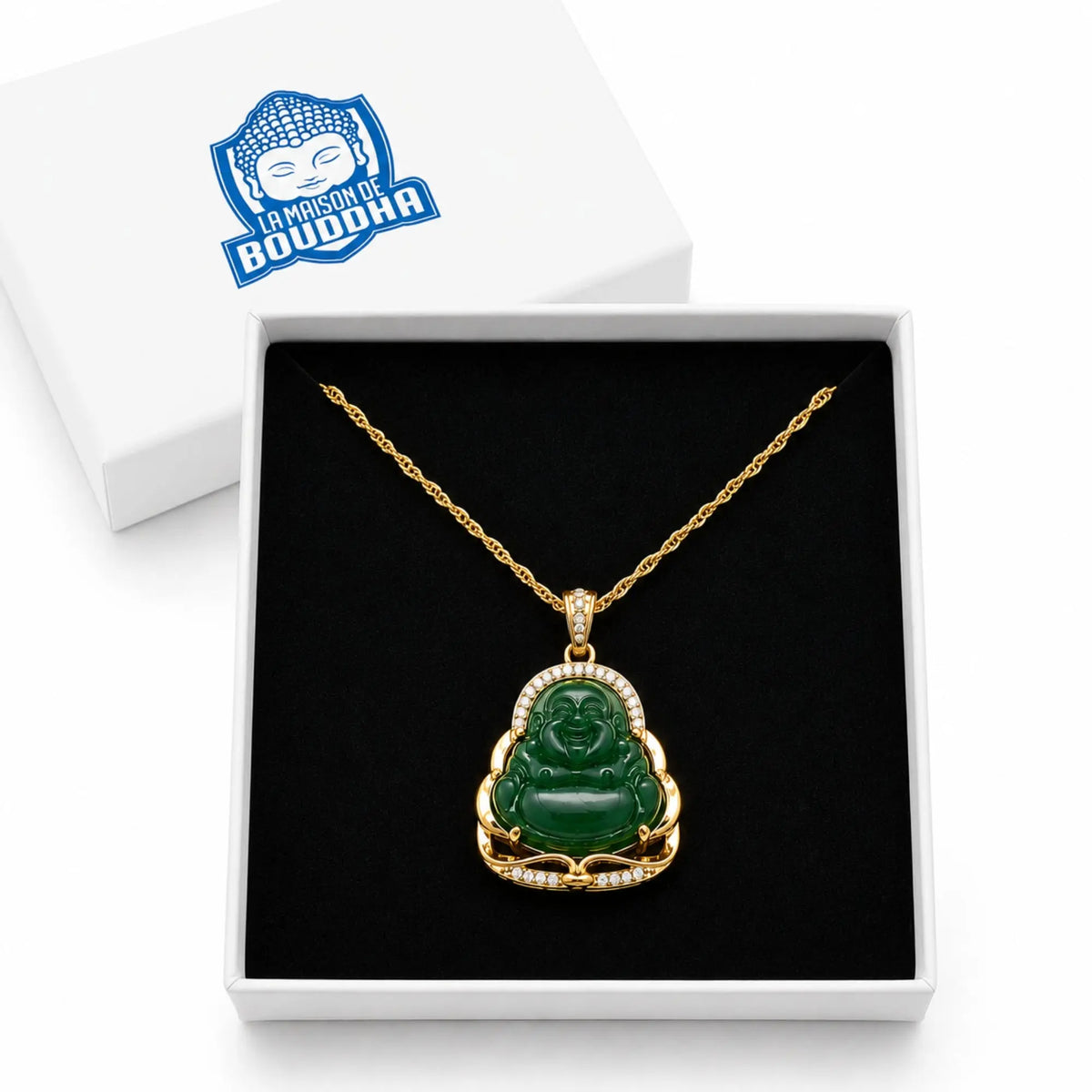Pendentif Bouddha en Jade et Or  La Maison de Bouddha