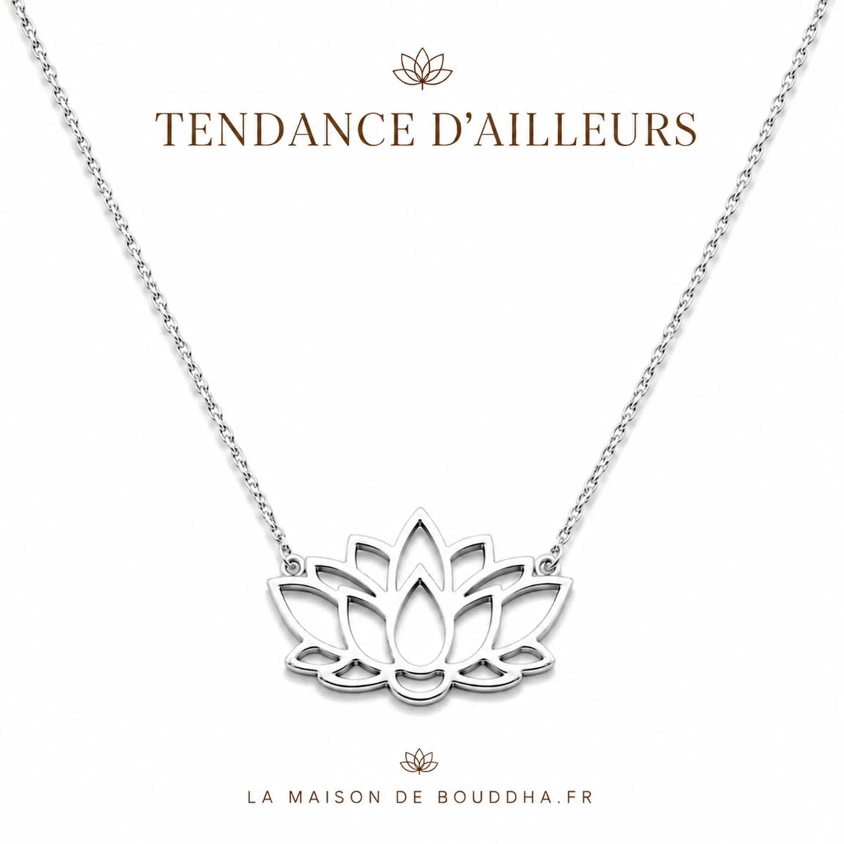 Pendentif avec Fleur de Lotus Argenté Colliers La Maison de Bouddha