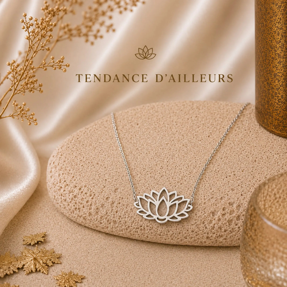 Pendentif avec Fleur de Lotus Argenté Colliers La Maison de Bouddha