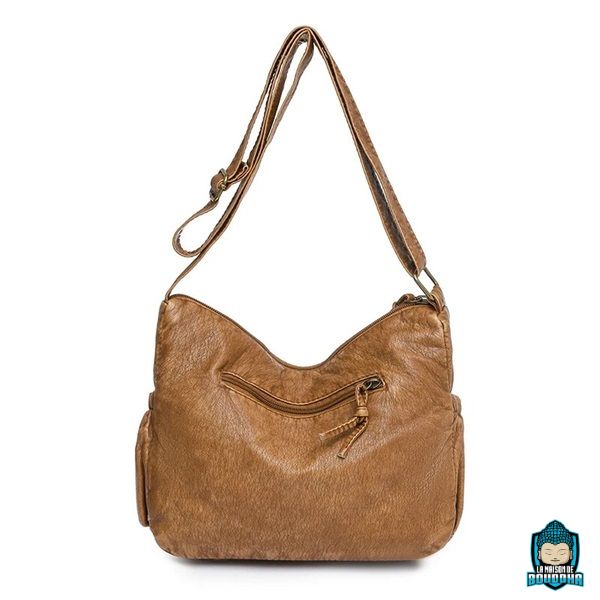 Sac-Cuir-Bandouliere-Marron-Tabac-pour-Femme-en-cuir-PU-souple-vue-arrière-du-sac-La-Maison-de-Bouddha