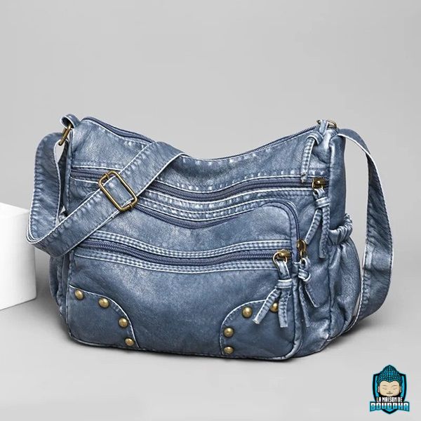 Sac Cuir Bandoulière pour Femme Bleu Jean