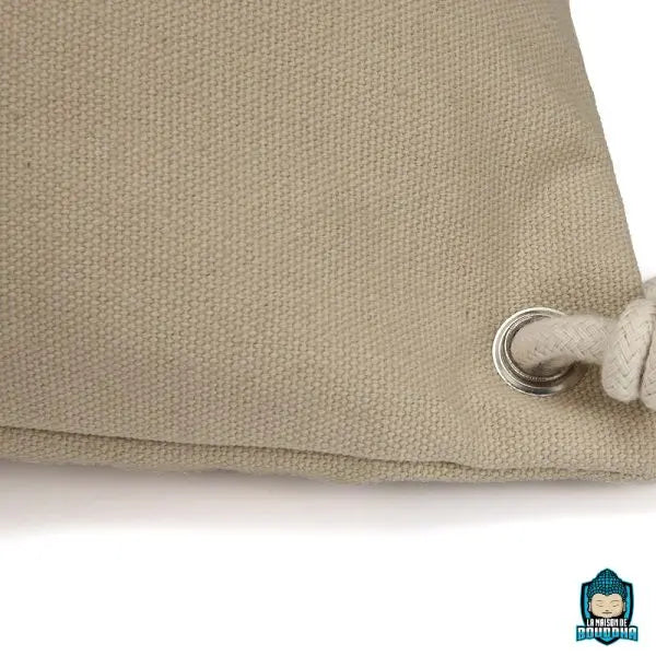 Sac-a-Dos-Ethnique-en-Toile-avec-Cordon-de-Serrage-version-Beige-avec-motifs-aztèques-anneau-support-cordons-à-bretelles-vue-arrière-La-Maison-de-Bouddha