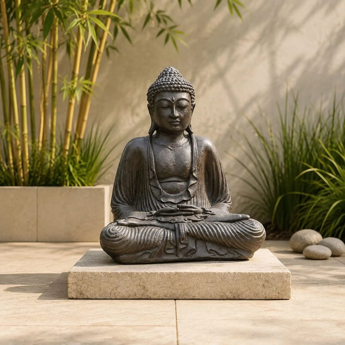 Statue Bouddha Assis Brun Antique en Béton – 42 cm  La Maison de Bouddha