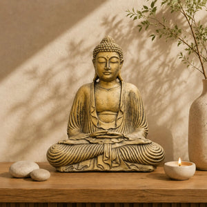 Statue Bouddha Assis Dorée en Béton – 42 cm  La Maison de Bouddha
