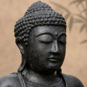 Statue Bouddha Assis Noire en Béton – 42 cm  La Maison de Bouddha