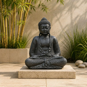 Statue Bouddha Assis Noire en Béton – 42 cm  La Maison de Bouddha