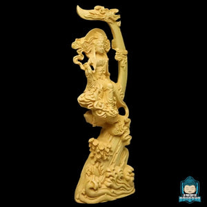 Statue-Bouddha-Guanyin-Assis-en-Bois-Massif-photo-vue-de-profil-La-Maison-de-Bouddha